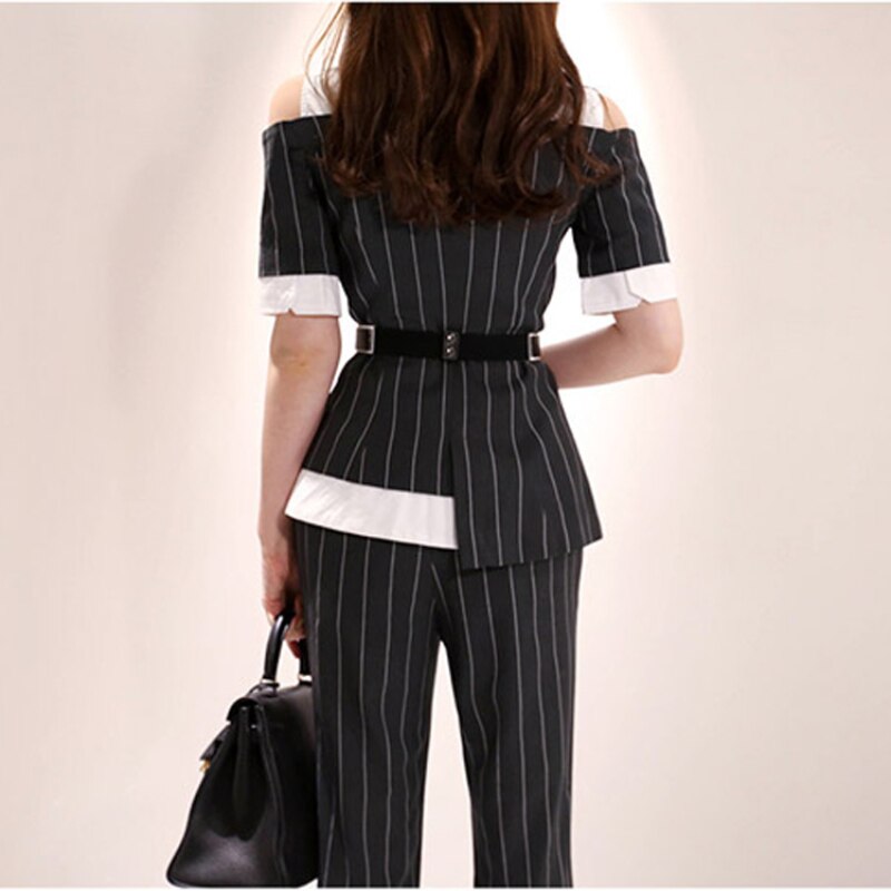 Women Single Breasted Stripe Notched Suits