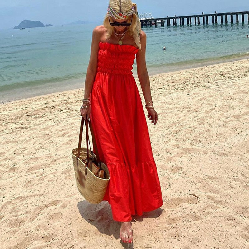 Elegant Off Shoulder Sleeveless Long Beach Dress