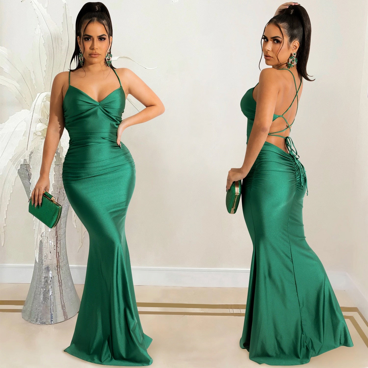 Ruched Backless Sexy Party Maxi Dress