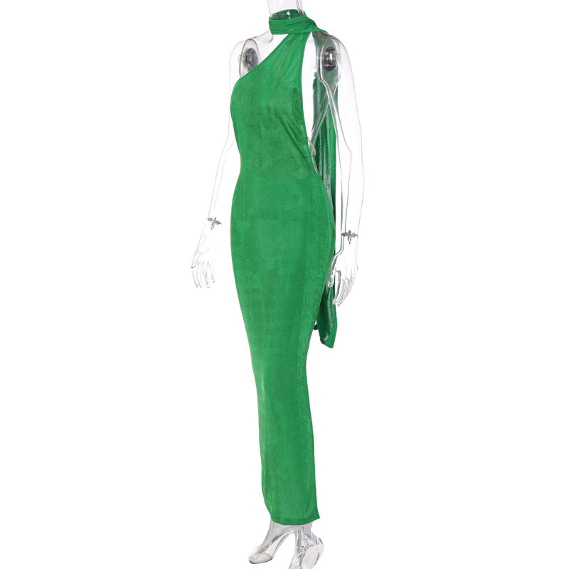 Elegant Green Halter Slim Sexy Backless Maxi Dress