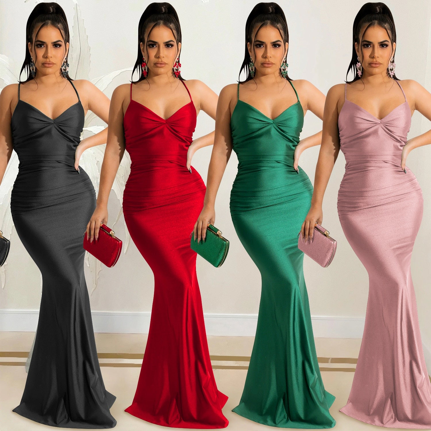 Ruched Backless Sexy Party Maxi Dress