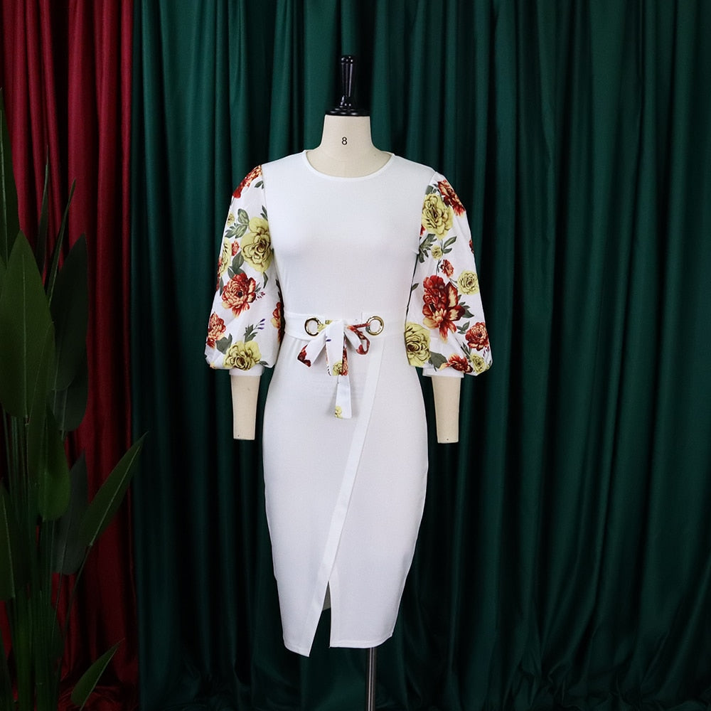 Formal Lantern Sleeve Bodycon Split Dress