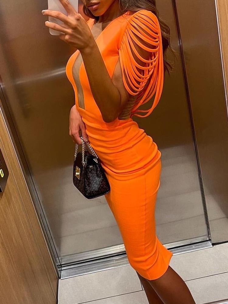 Orange Bandage Fashion Tassel Bodycon Dress