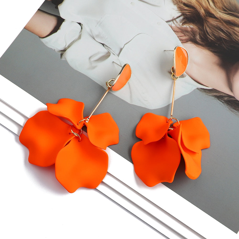 Romantic Sweet Acrylic Petal Long Dangle Drop Earrings