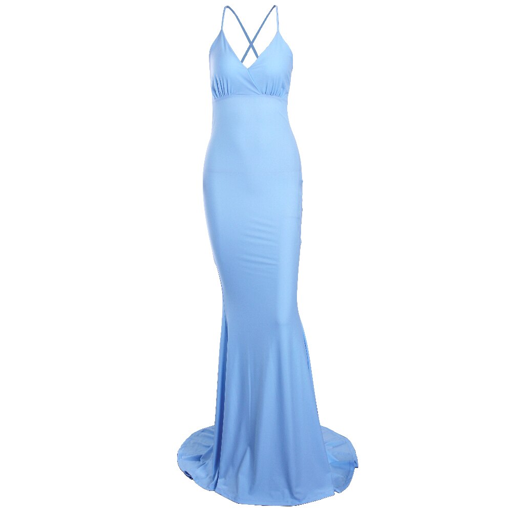 V Neck Lace Up Hollow Out Sleeveless Bodycon Stretch Prom Mermaid Gown