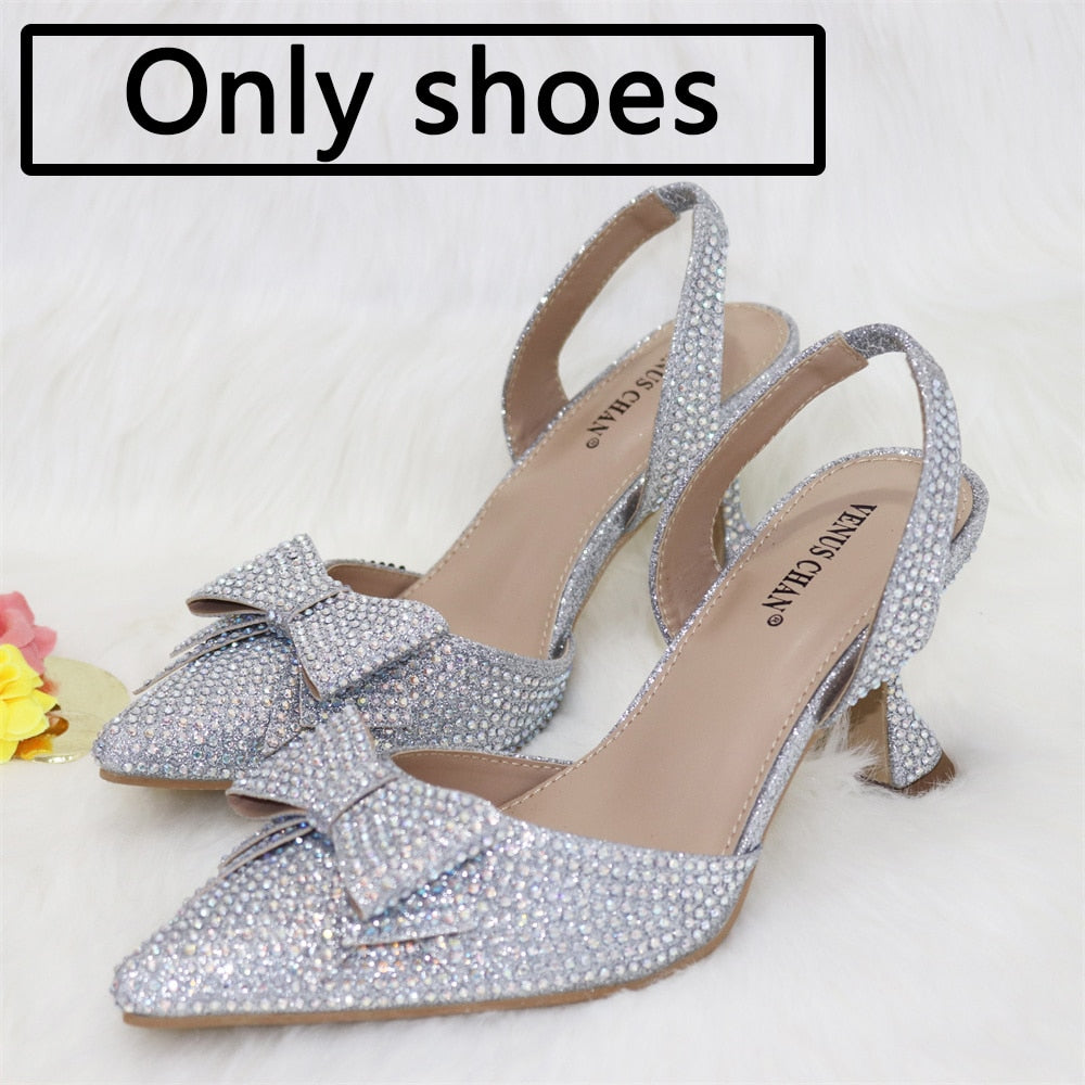 Classics Design Women Shoes Matching Bag Set with Crystal