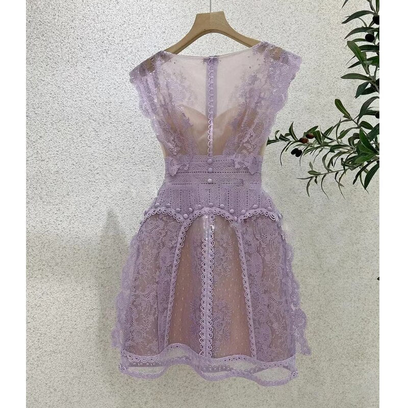 Luxury Purple Vintage Embroidery Flower O-neck Bodycon Dresses