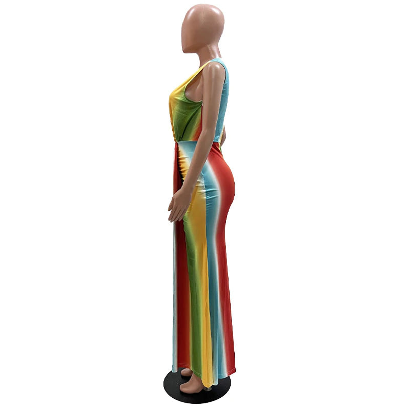 Fashion Print African High Waist V-neck Maxi Dress