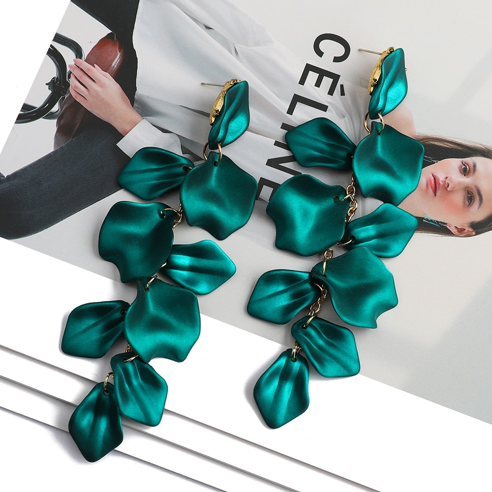 Fashion Acrylic Petal Flower Tassel Dangle Earrings