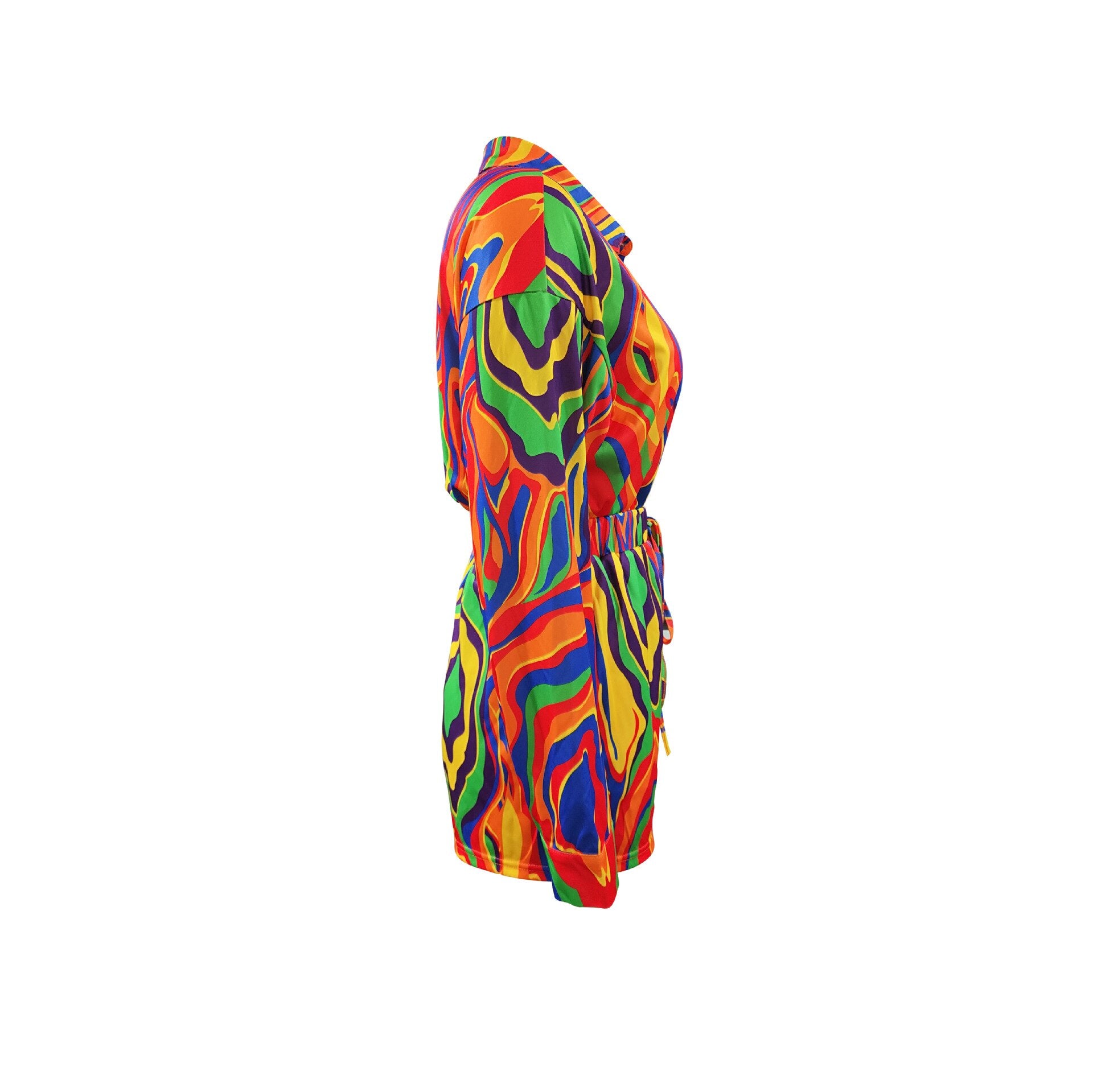 Casual Tie Dye Printed Lapel Long Sleeve Shirt Tops and Shorts Suit