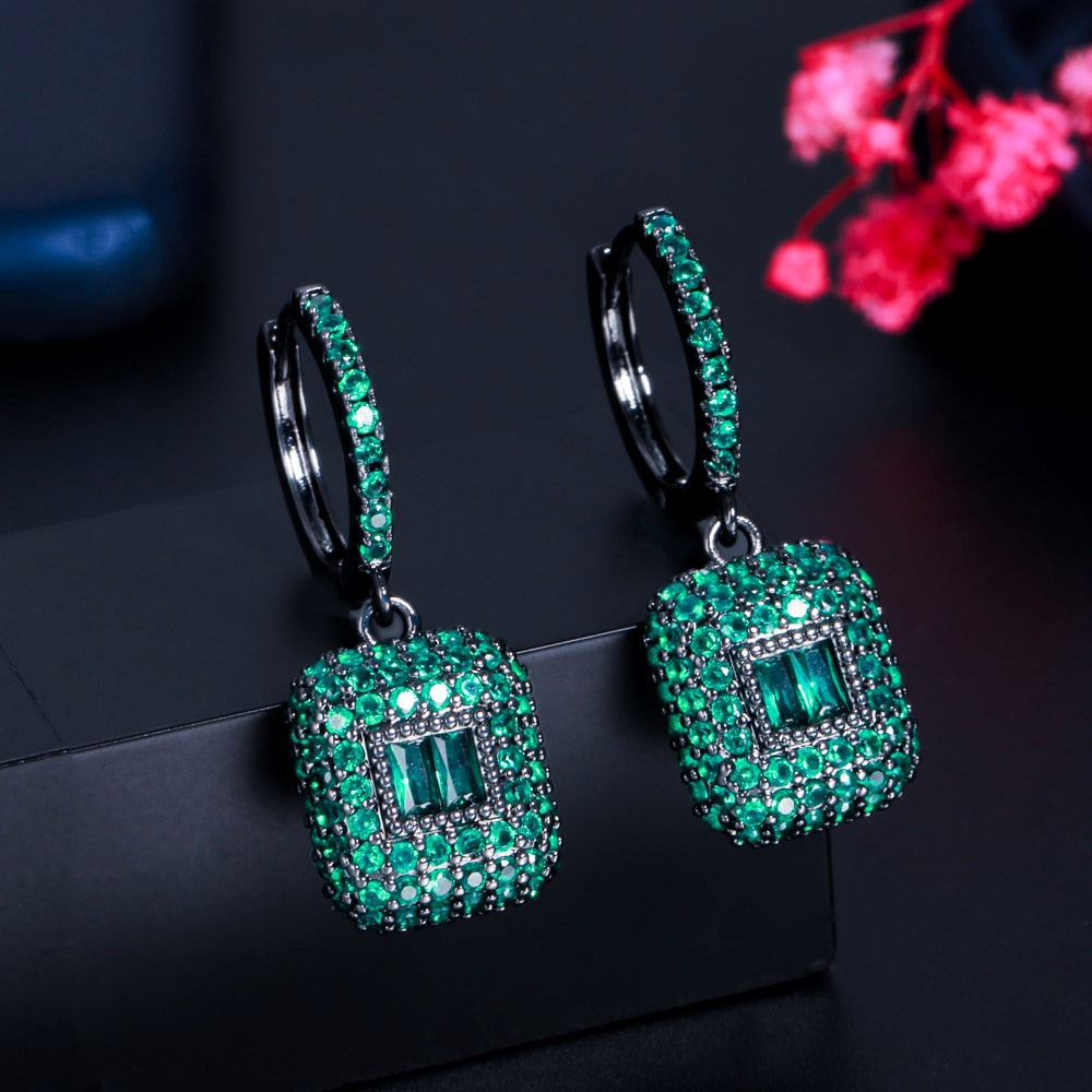 Luxury Red Green Color Rectangle Earrings