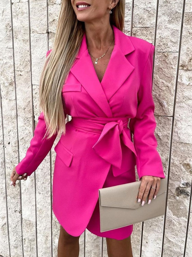 Spring New Suit Collar Long Sleeve Dress