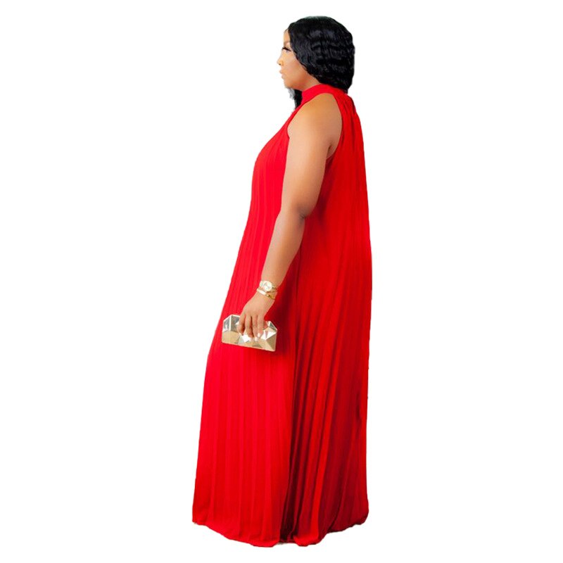 Elegant Plus Size  Draped Sleeveless Halter Neck Summer Maxi Dress