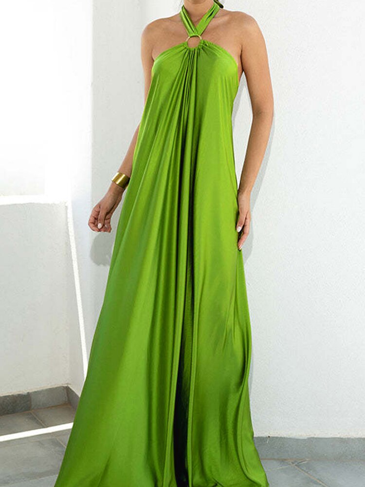 Casual Loose Sleeveless Solid Hollow Out Long Maxi Dress