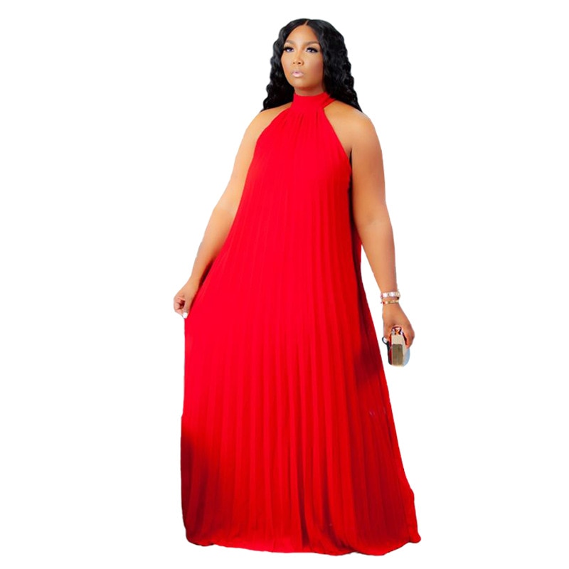 Elegant Plus Size  Draped Sleeveless Halter Neck Summer Maxi Dress