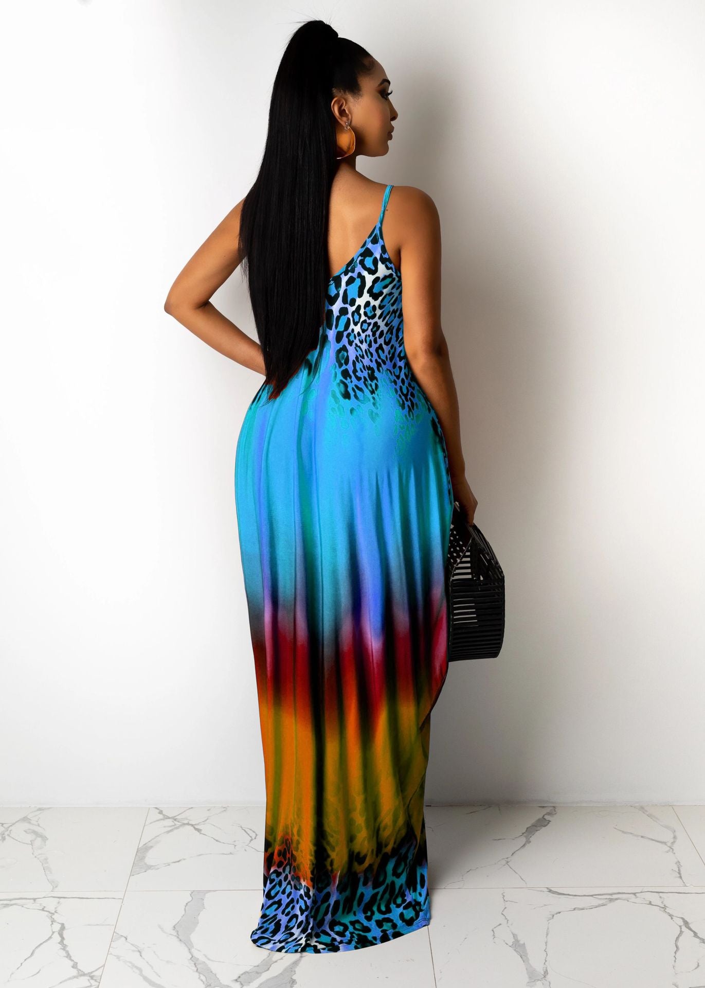 Leopard Gradient Print with Pocket Maxi Dress