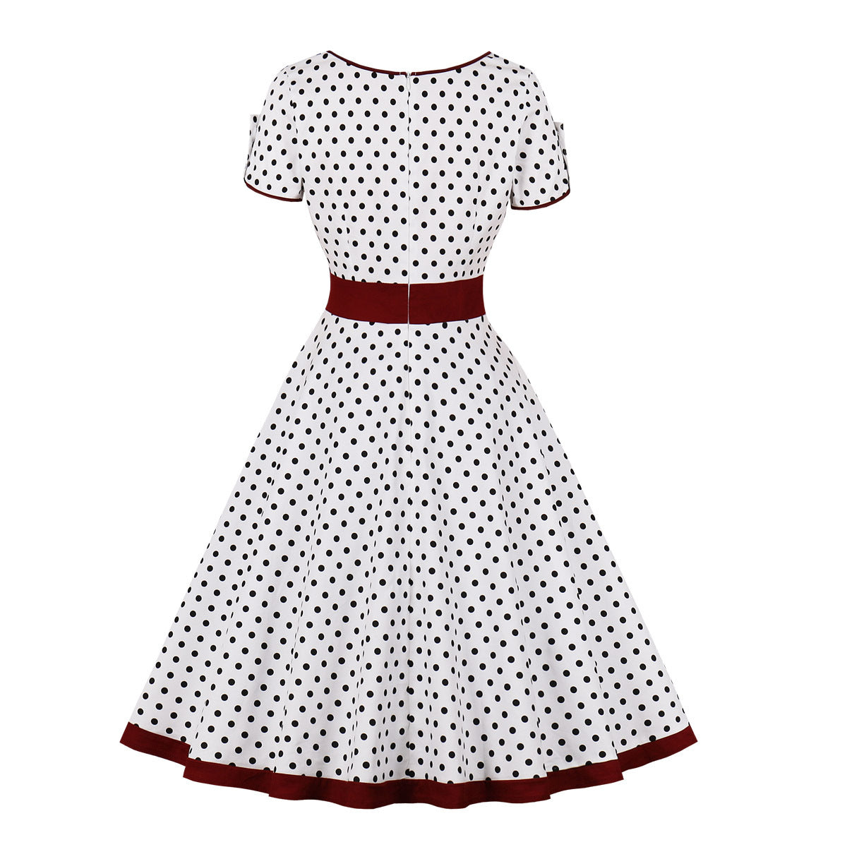 French Style Vintage Swing White Tunic Short Sleeve Cotton Polka Dot Print Rockabilly Flare Dress