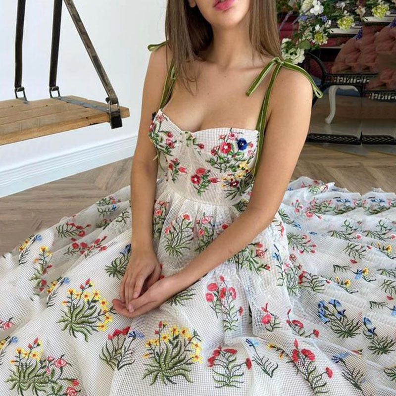Sexy Backless Summer  Elegant Printed Dress