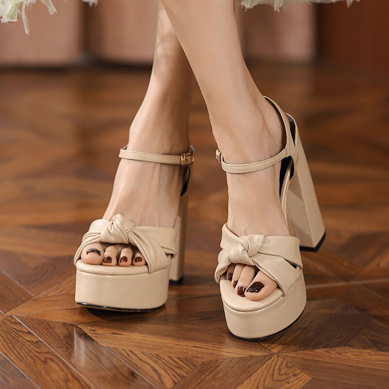 Genuine Leather Elegant Fashion Chunk Platforms High Heels