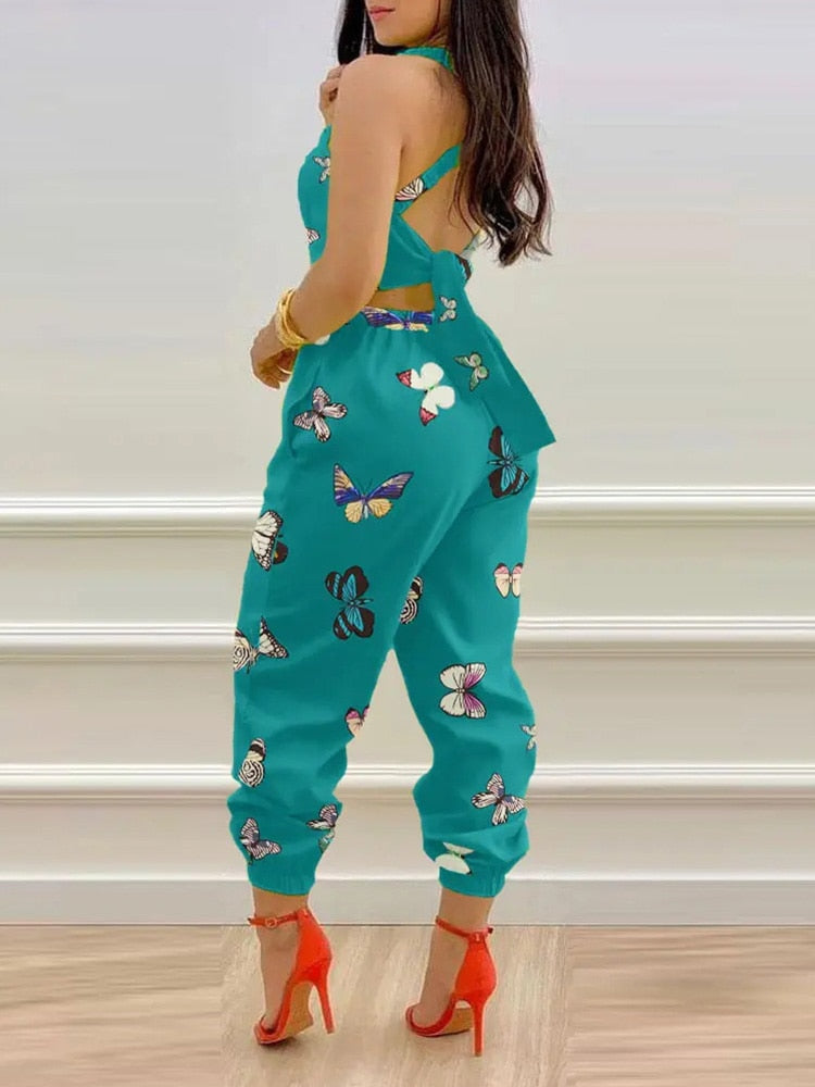 Criss Cross Tied Detail Backless Jumpsuit