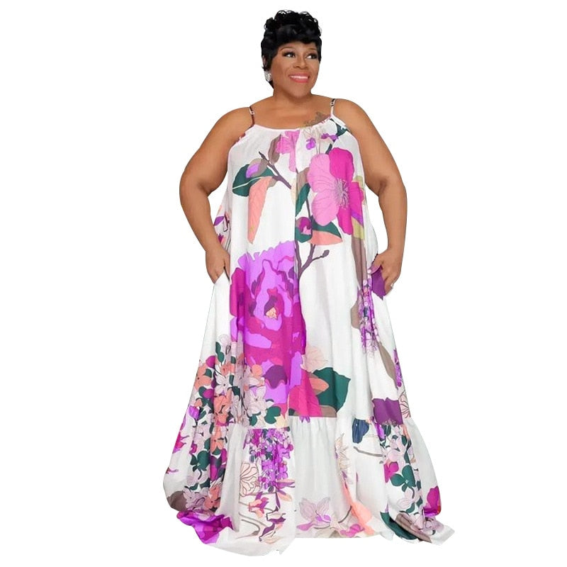 Printed Plus Size Casual Halter Maxi Long Dress