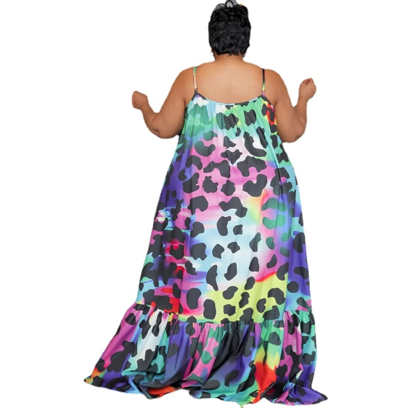 Printed Plus Size Casual Halter Maxi Long Dress