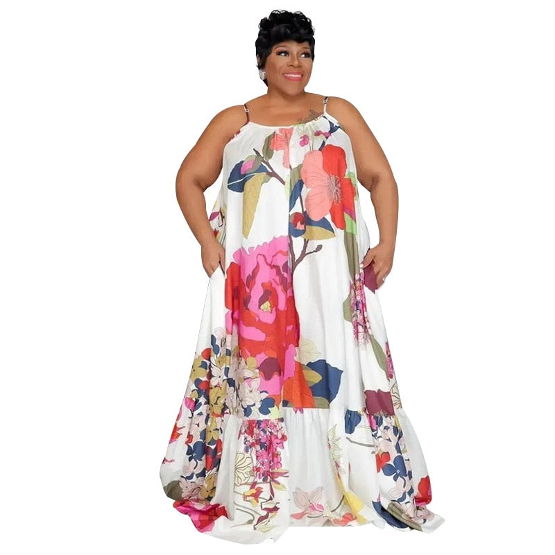 Printed Plus Size Casual Halter Maxi Long Dress