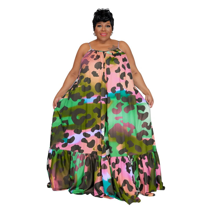 Printed Plus Size Casual Halter Maxi Long Dress