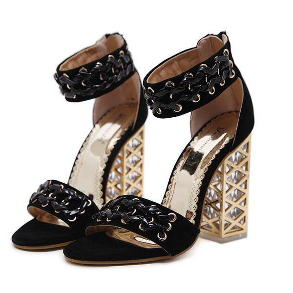 Zip Back Ankle Strap Chunky Sandals