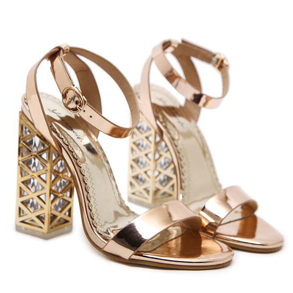 Metallic Gloss Stylish Ankle Strap Sandals
