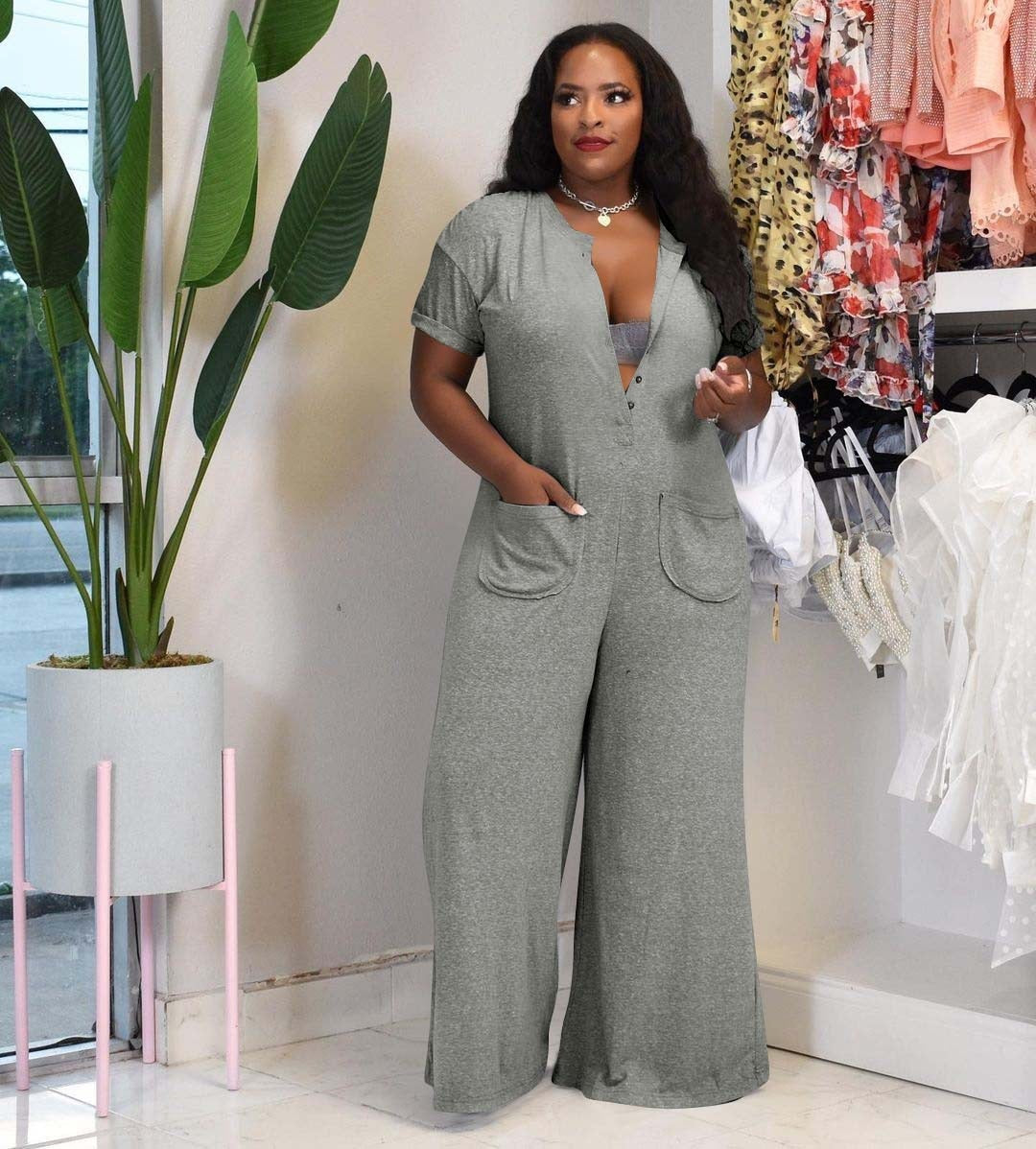 Wide Leg Pants Loose Jumpsuit with Pockets