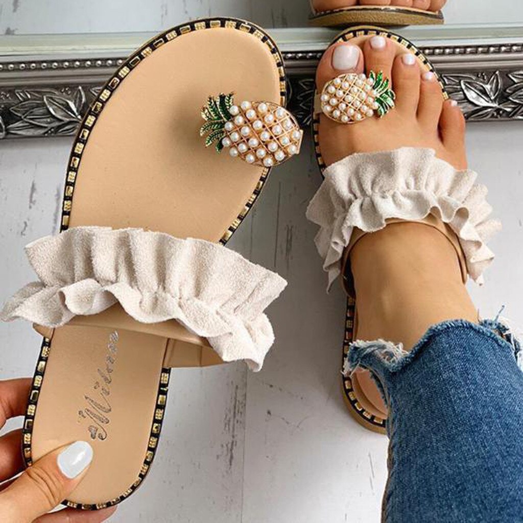 Pineapple Pearl Flat Toe Bohemian Summer Beach Sandals