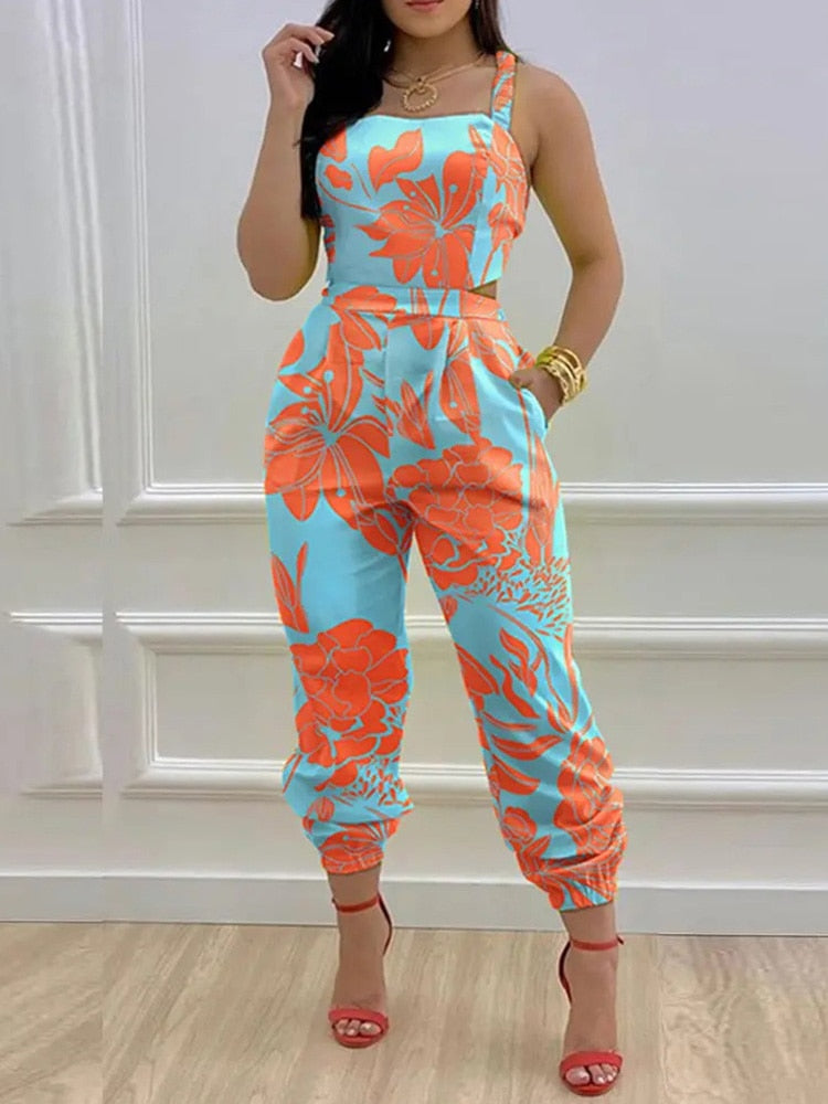 Criss Cross Tied Detail Backless Jumpsuit