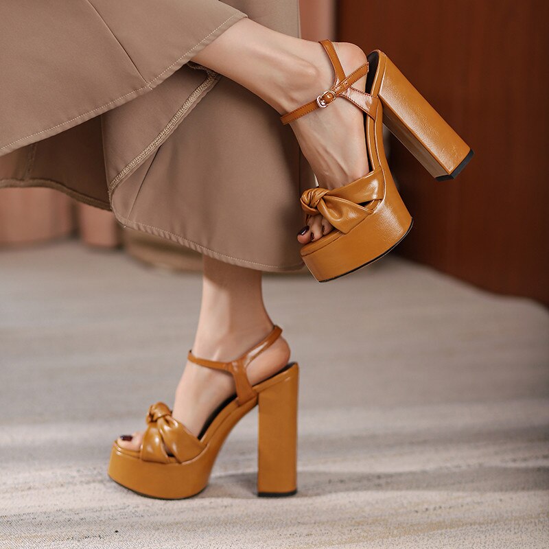Genuine Leather Elegant Fashion Chunk Platforms High Heels