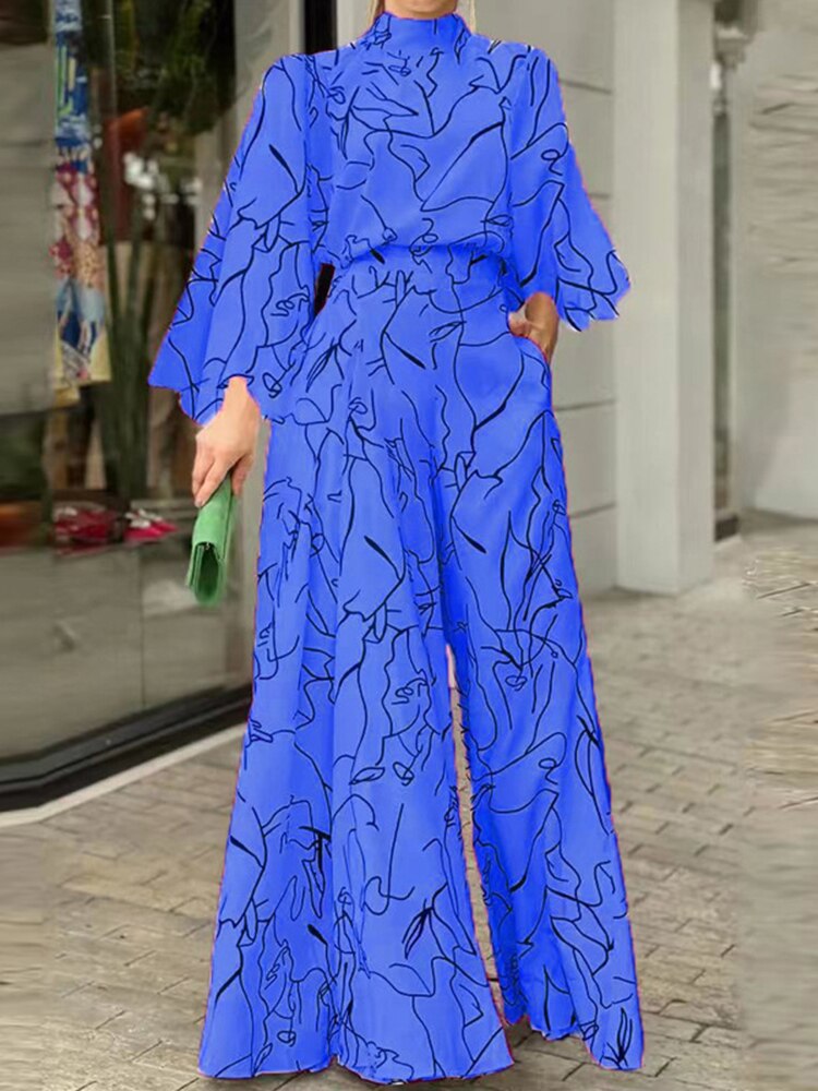 Spring Autumn Elegant Print Long Sleeve Loose Jumpsuit