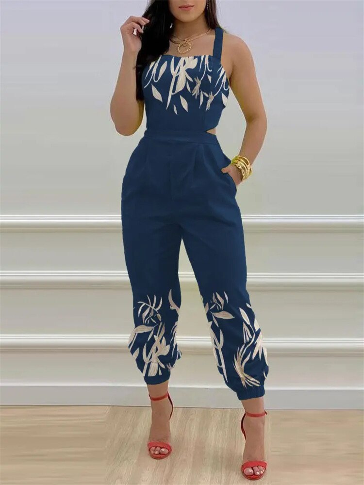 Criss Cross Tied Detail Backless Jumpsuit
