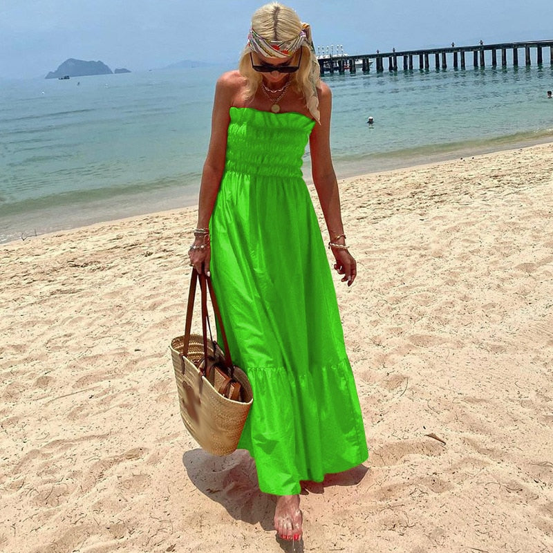 Elegant Off Shoulder Sleeveless Long Beach Dress