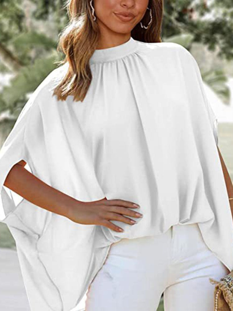 Elegant Short Sleeve Loose Fashion O-neck Casual Chiffon Blouses