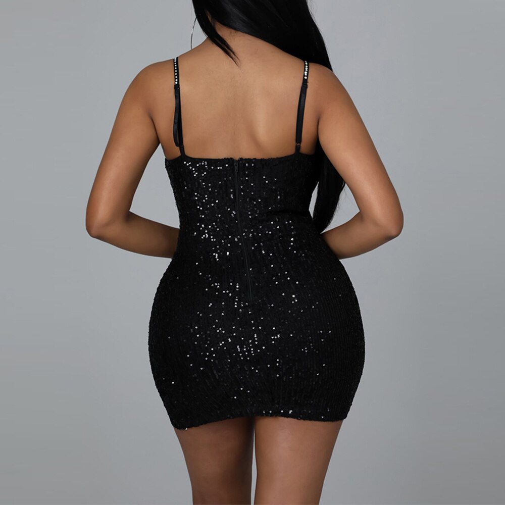 Sequins Patchwork Mesh See Though Bodycon  Mini Dress