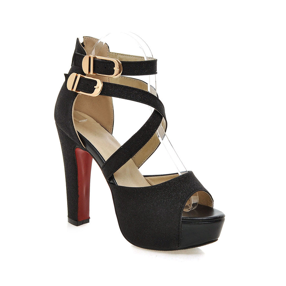 Buckle Slope Peep Toe Platform High Heels Wedge Sandals