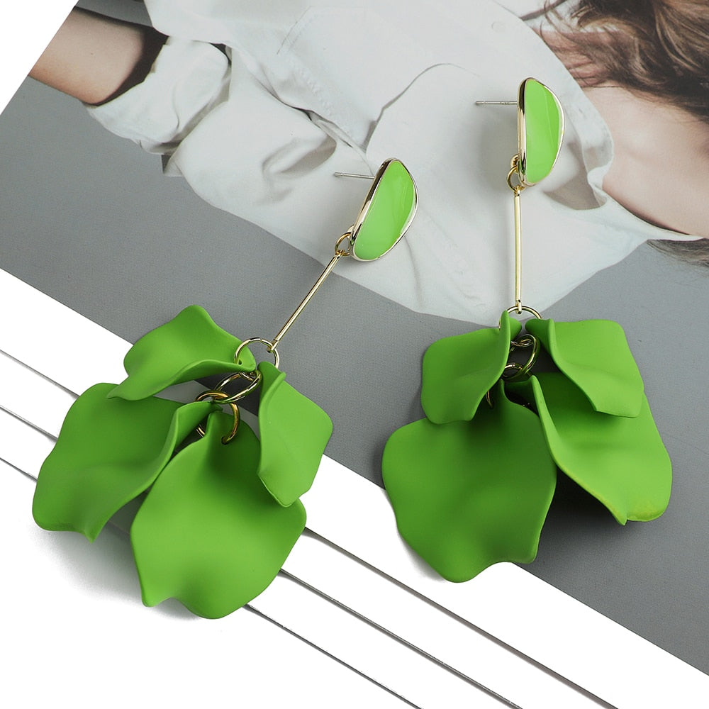 Romantic Sweet Acrylic Petal Long Dangle Drop Earrings