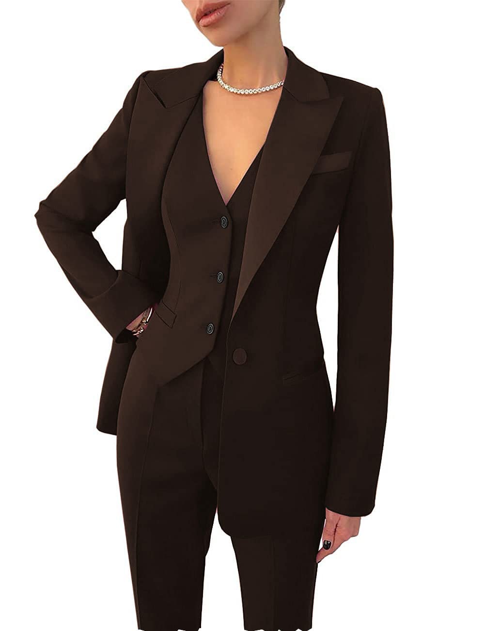3 Pieces Suit Set Lapel Blazer Business Jacket+Vest+Pants