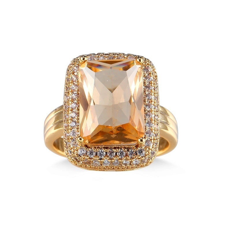 Princess Cut Champagne Zircon Gold Plated  Rings