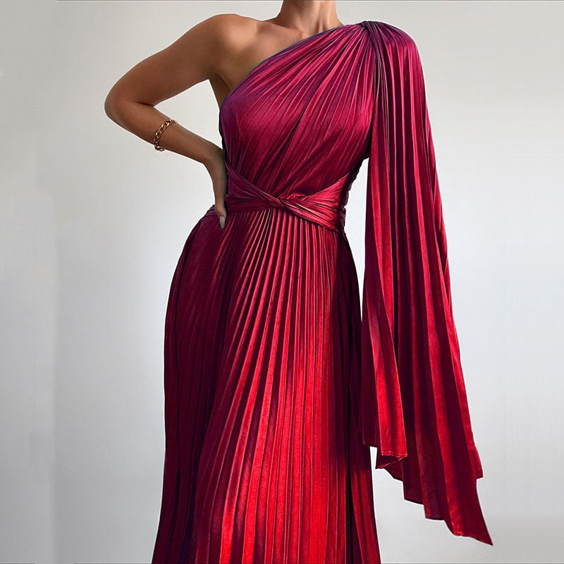 Sexy Off Shoulder Oblique Collar Pleated Maxi Dress