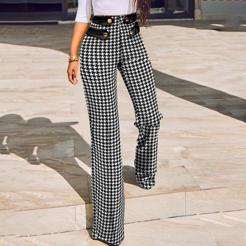 Autumn Casual Buttoned High Waist Wide Leg Tailored Pants