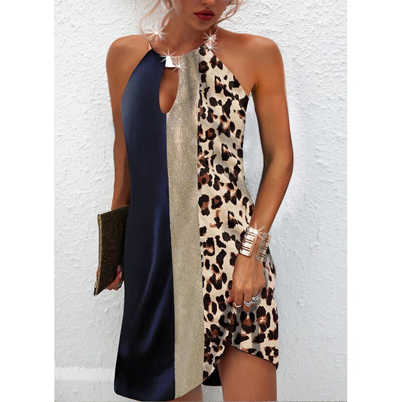 Sexy Halter Neck Patchwork Printing Mini Dress