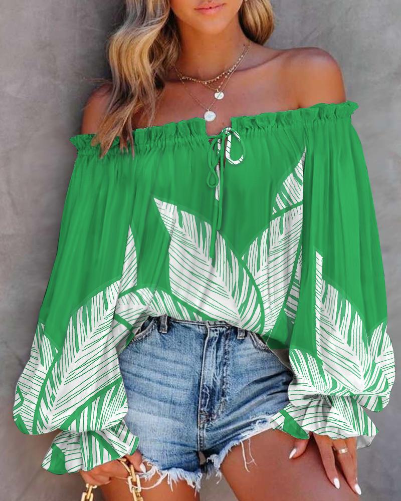 Sexy Boho Off Shoulder Lace Up Print Shirts