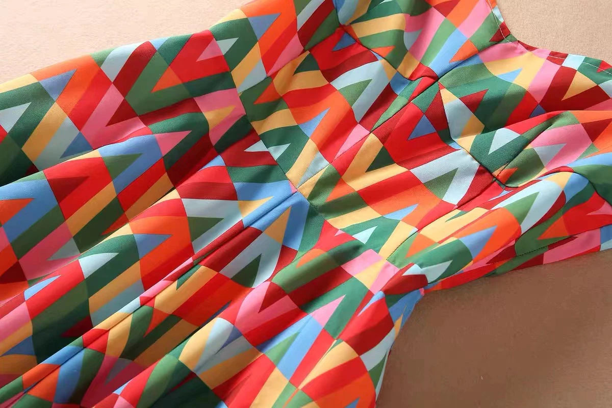 Summer Color Lettered Printed Spaghetti Strap Dress