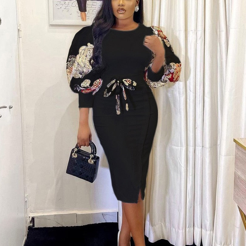 Formal Lantern Sleeve Bodycon Split Dress