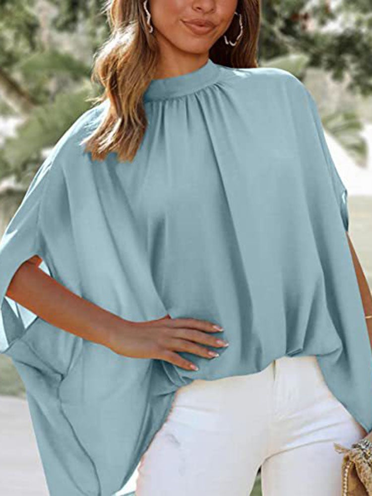 Elegant Short Sleeve Loose Fashion O-neck Casual Chiffon Blouses